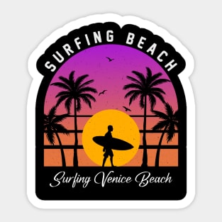 Sunset Vintage Venice Beach Waves Vacation Surfing Paradise Sticker